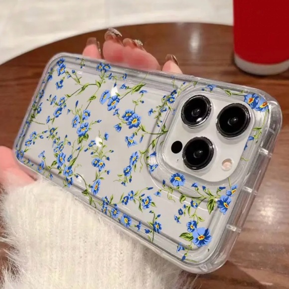 Apple iPhone 16 PRO Phone Case Transparent TPU Flexible Case Tiny Blue Flowers - Picture 5 of 5